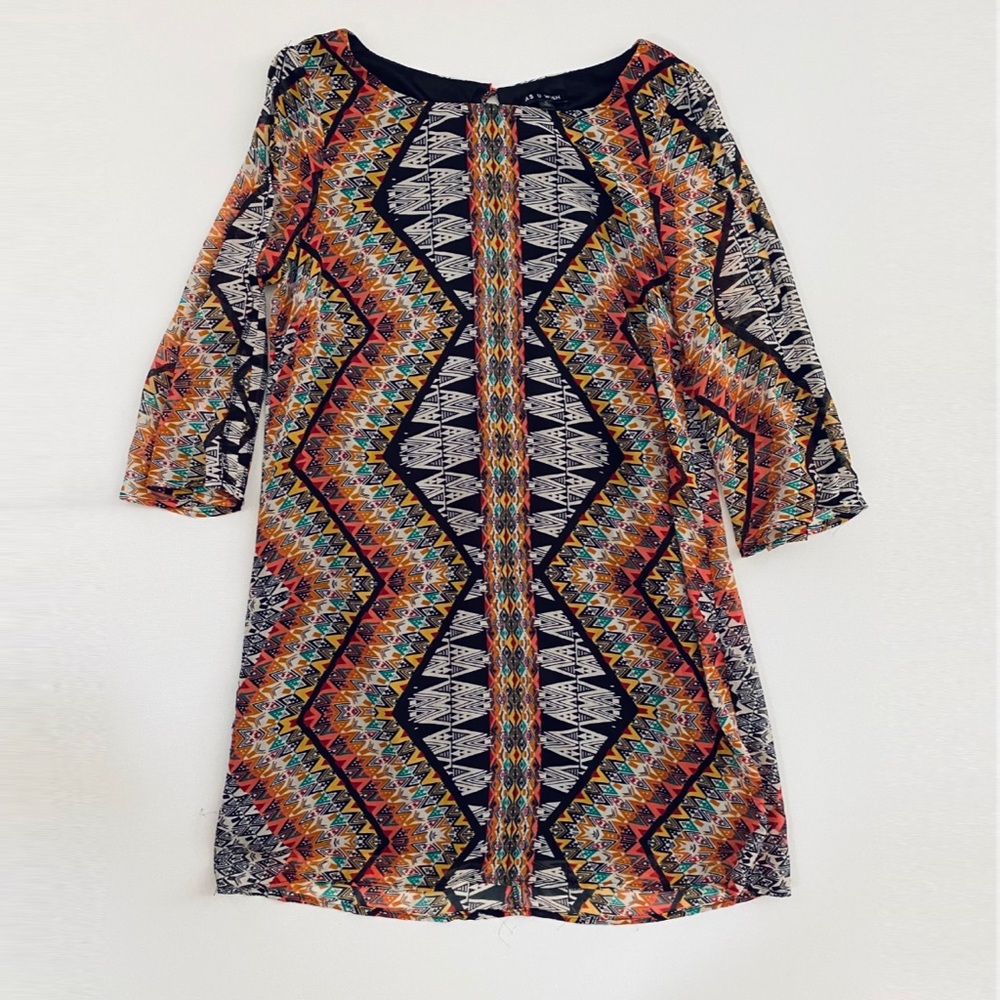 As U Wish Boho Printed Chiffon Shift Dress